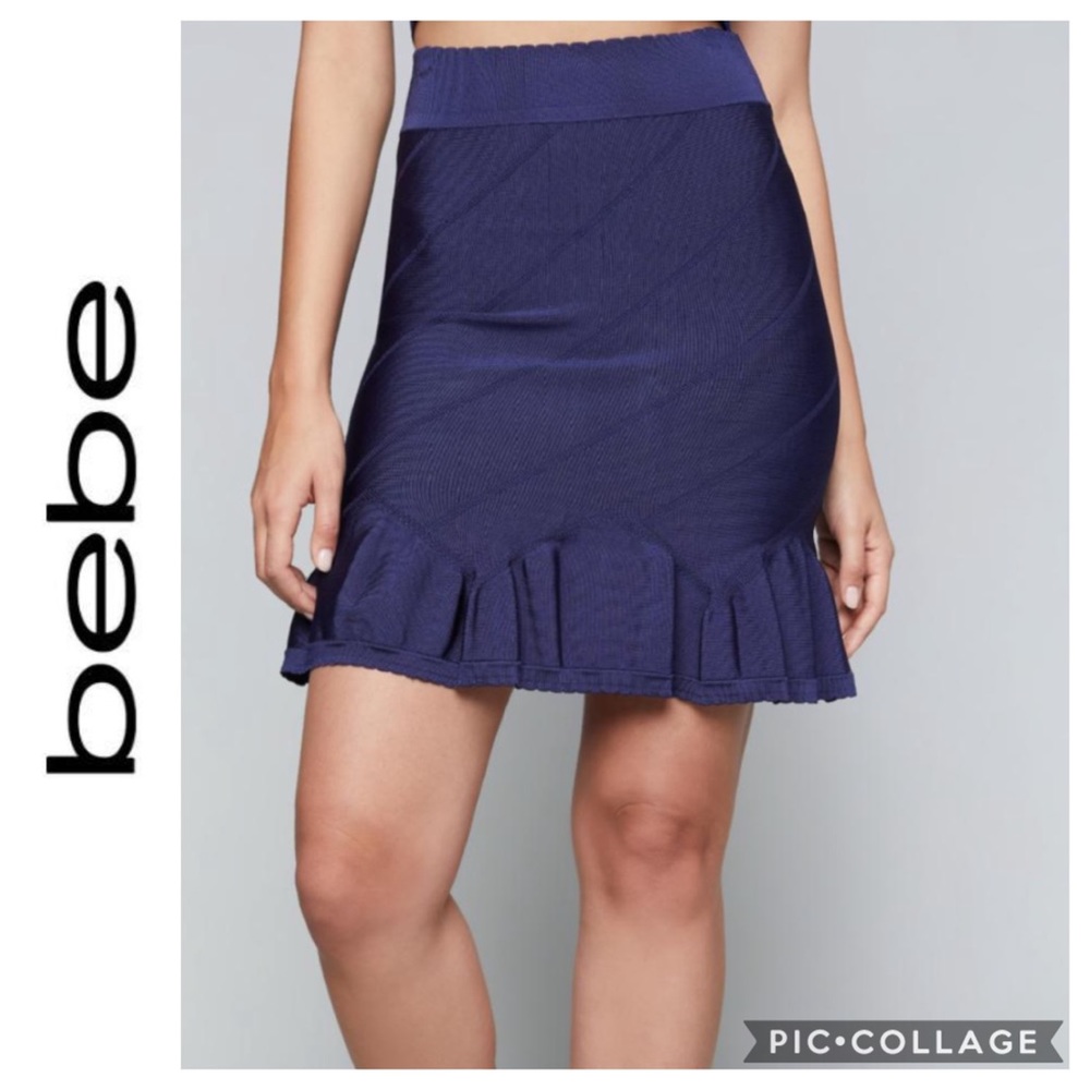 🆕 NWT Bebe Ruffle Hem Bandage Skirt Navy Blue XS